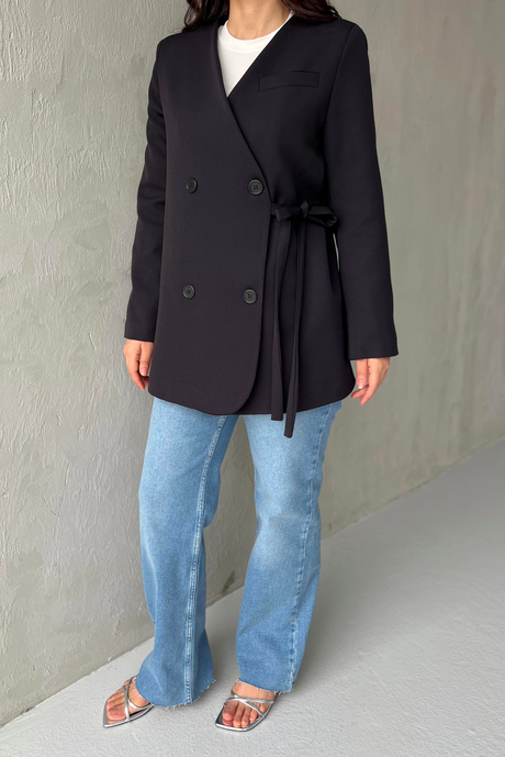 Yandan Bağlamalı Blazer Ceket Siyah