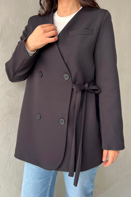 Yandan Bağlamalı Blazer Ceket Siyah
