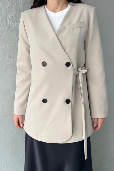 Yandan Bağlamalı Blazer Ceket Taş