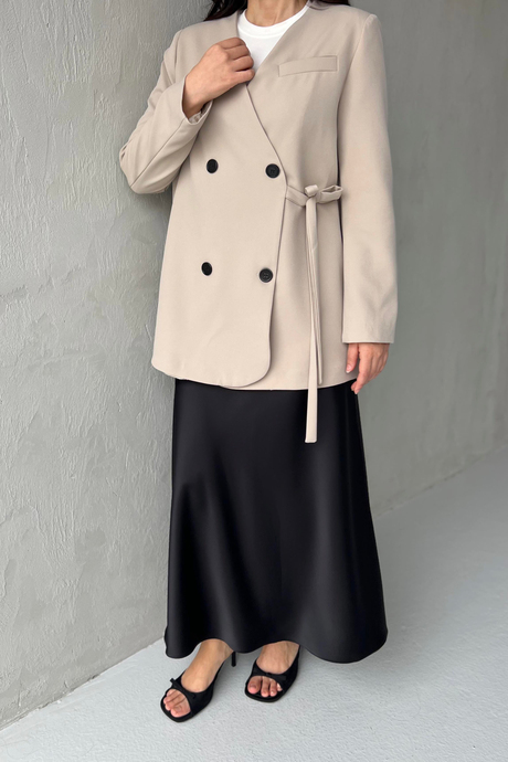 Yandan Bağlamalı Blazer Ceket Taş
