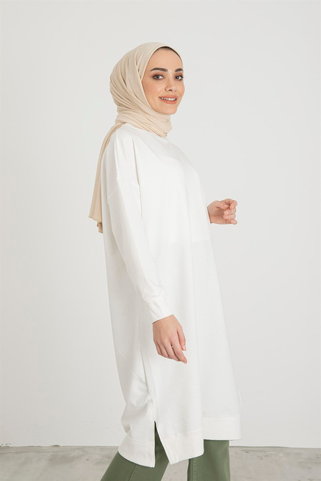 Yanı Yırtmaçlı Tunik - Ekru