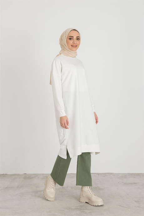Yanı Yırtmaçlı Tunik - Ekru