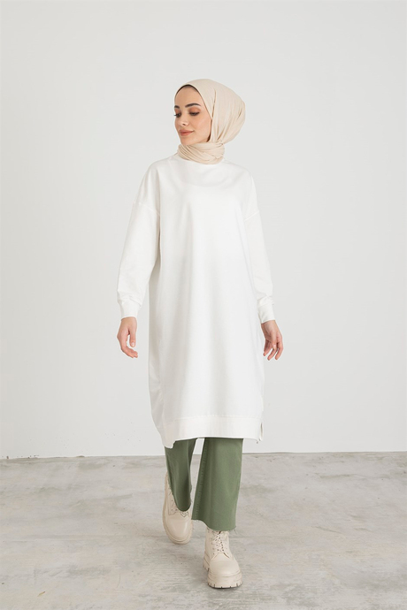 Yanı Yırtmaçlı Tunik - Ekru