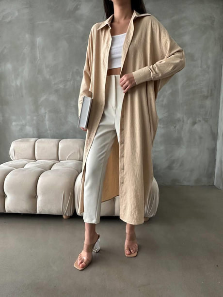 Yarasa Düğmeli Elbise Bej | Moda AlaYarasa Düğmeli Elbise Bej