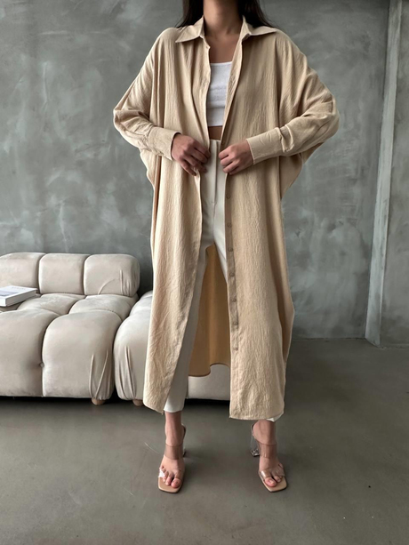 Yarasa Düğmeli Elbise Bej | Moda AlaYarasa Düğmeli Elbise Bej