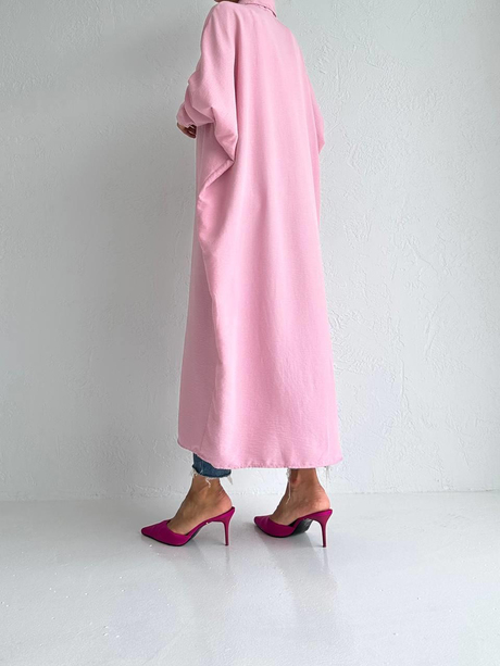 Yarasa Düğmeli Elbise Pembe