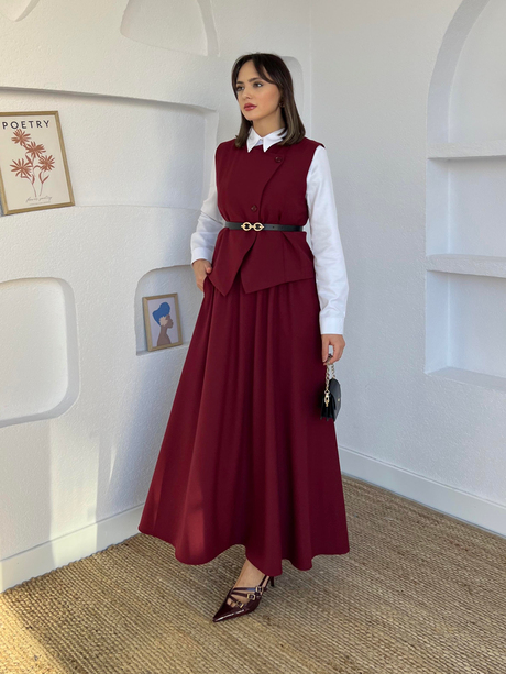 Yelekli Etekli Takım Bordo