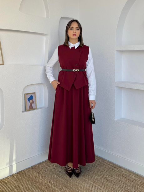 Yelekli Etekli Takım Bordo
