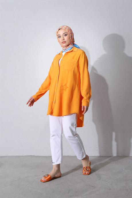 Yıldız Nakışlı Tansel Tunik Oranj