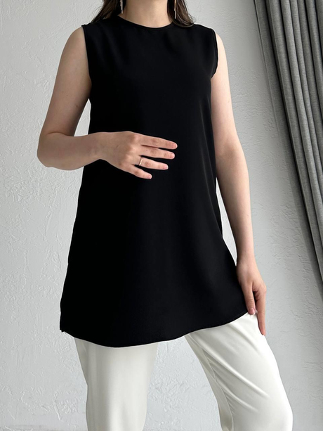 Yırtmaçlı Krep İçlik Siyah