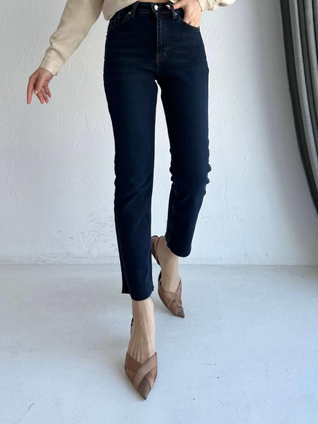 Yüksek Bel Mom Pantolon Lacivert
