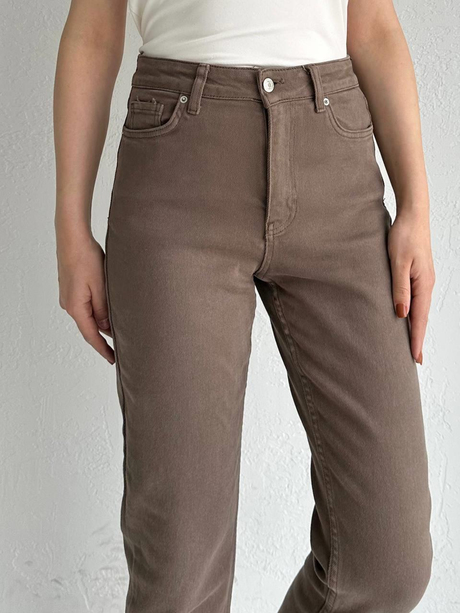Yüksek Bel Mom Pantolon Vizon