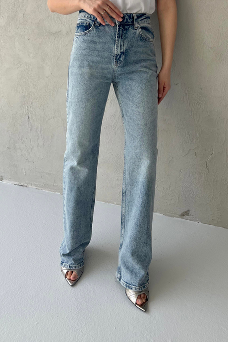 Yüksek Bel Straight Kot Pantolon Açık Kot