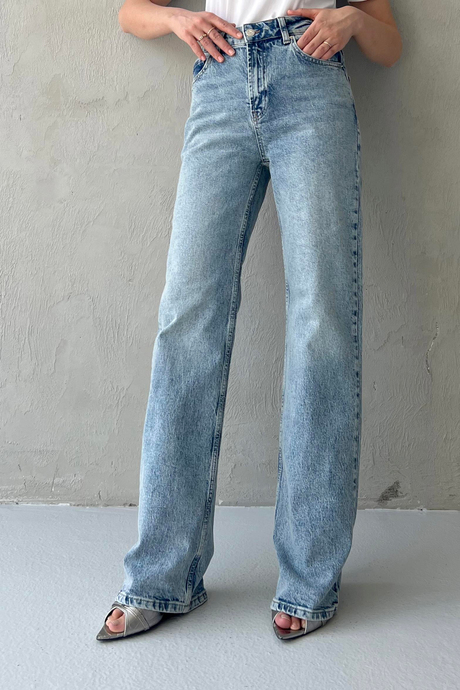 Yüksek Bel Straight Kot Pantolon Açık Kot