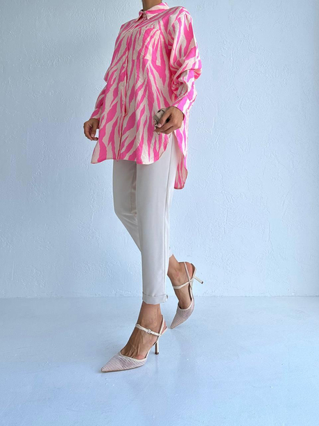 Zebra Desenli Tunik Pembe