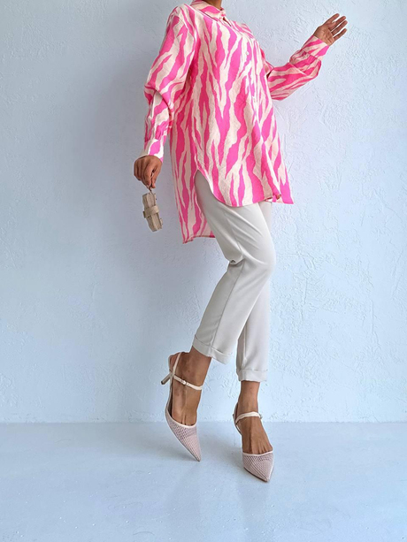 Zebra Desenli Tunik Pembe