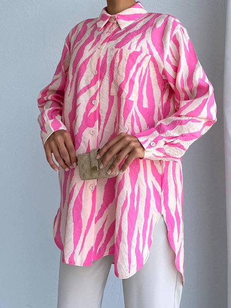 Zebra Desenli Tunik Pembe