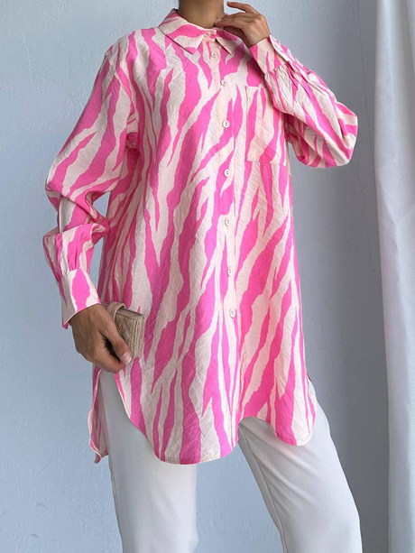 Zebra Desenli Tunik Pembe