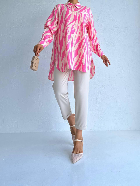 Zebra Desenli Tunik Pembe