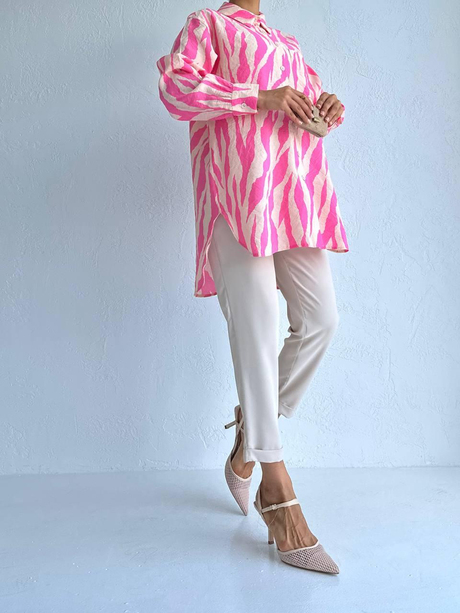 Zebra Desenli Tunik Pembe