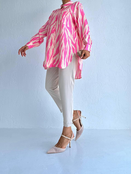Zebra Desenli Tunik Pembe