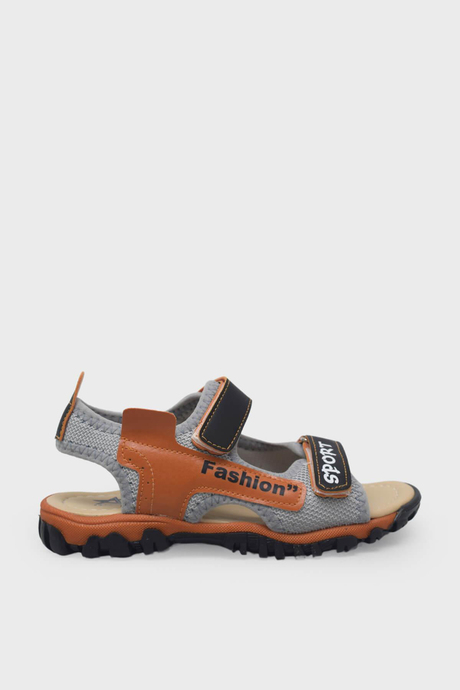 Arzen Unisex Çocuk Cırtlı Sandalet Gri Turuncu ARZ2025-01