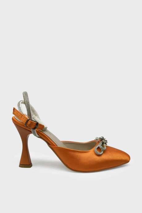 Kanuga Kadın Yazlık Saten Abiye Ayakkabı Turuncu BB2022-67