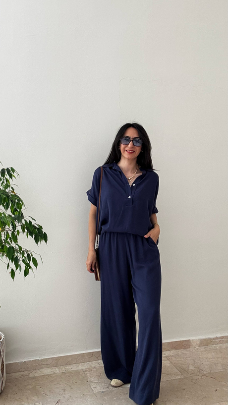 Keten Bluz Pantolon Takım  Lacivert