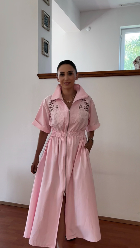 Pembe Fistolu Fermuarlı Elbise