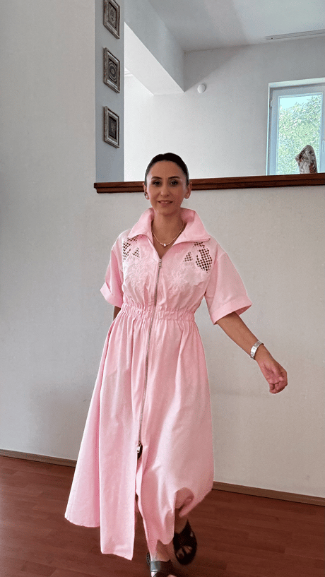 Pembe Fistolu Fermuarlı Elbise