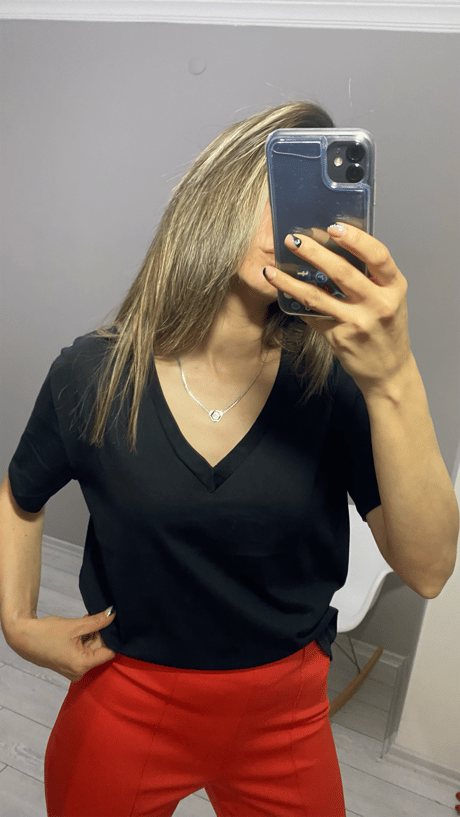 V Yaka Basic Tişört Siyah