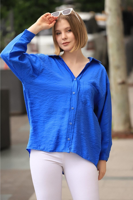 Kadın Koyu Mavi Oversize Gömlek