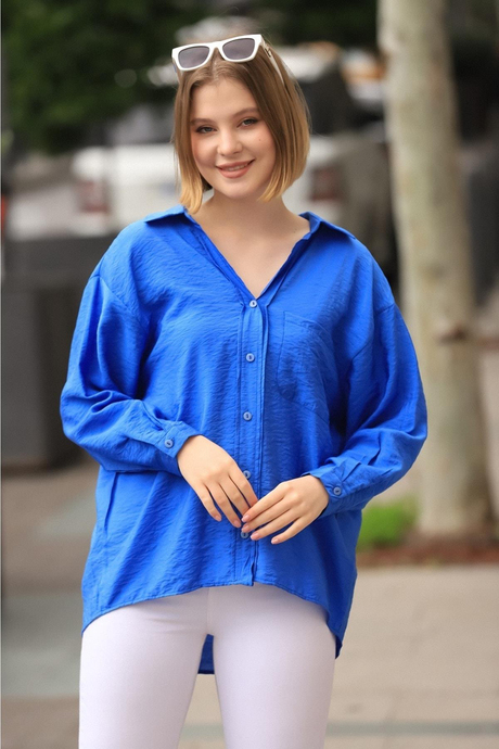 Kadın Koyu Mavi Oversize Gömlek