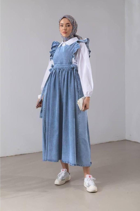 Omuz Fırfırlı Yanlardan Bağlamalı Denim Jile