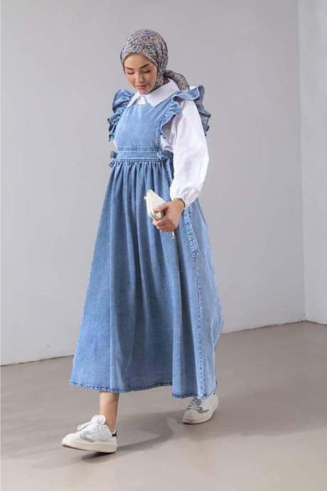 Omuz Fırfırlı Yanlardan Bağlamalı Denim Jile