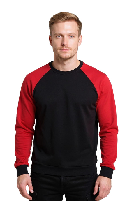 Bisiklet Yaka Siyah/Kırmızı Sweatshirt