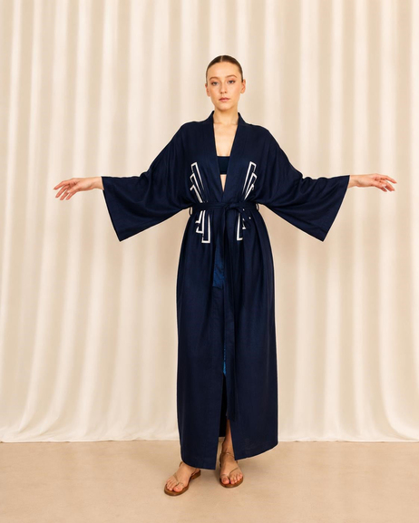 Lacivert Uzun Kimono
