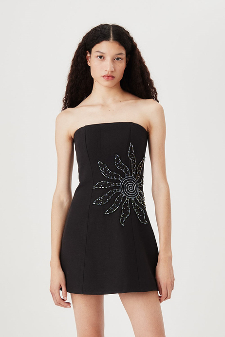 Siyah Straplez Mini Elbise