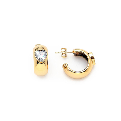 Golden Mini Heart Zirkon Kalp İğneli Halka Küpe