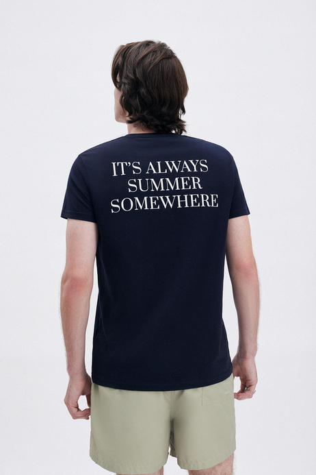Sloganlı Lacivert T-shirt