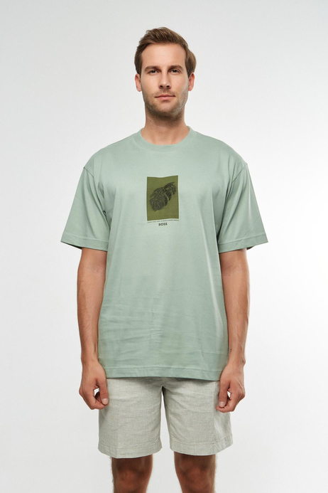 Yeşil Desenli Bisiklet Yaka T-shirt