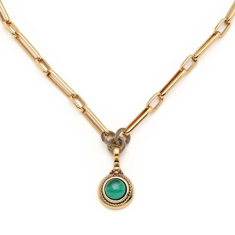 Malachite Doğaltaş Charm Altın Kaplama Zincir Kolye