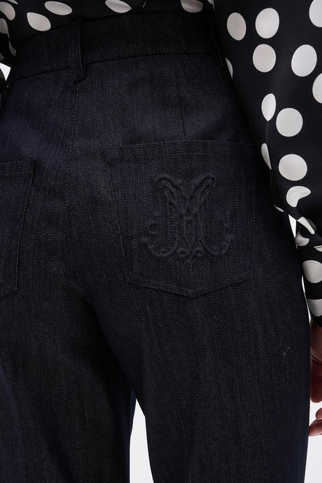 Logolu Geniş Paça Denim Pantolon