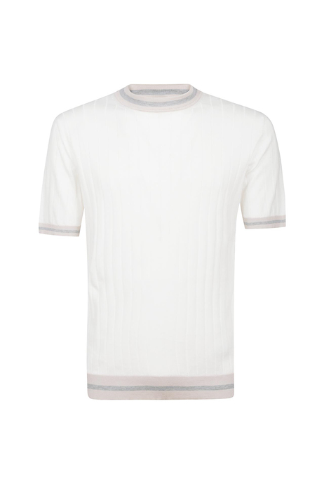 Şerit Dokulu Beyaz Pamuk T-Shirt