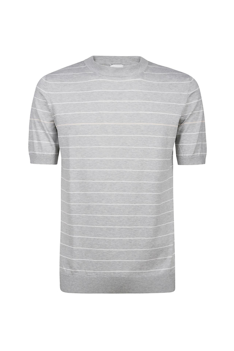 Yuvarlak Yaka Çizgili Pamuk T-Shirt