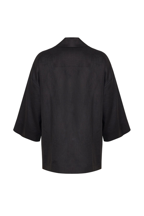 Siyah Organik Keten Kimono