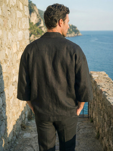 Siyah Organik Keten Kimono