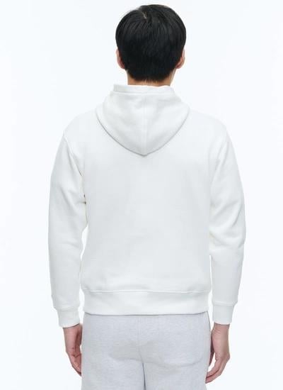 Beyaz Kapüşonlu Pamuk Sweatshirt