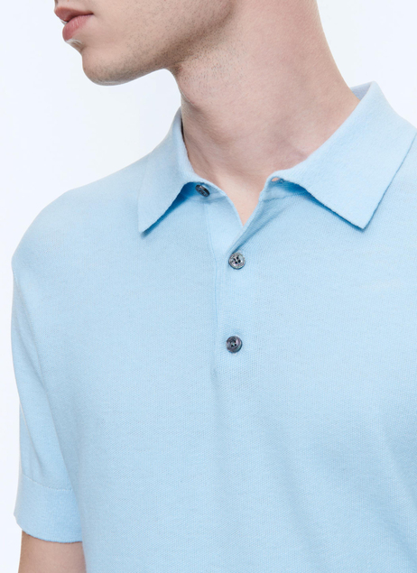 Pamuk ve Kaşmir Mavi Polo Yaka T-Shirt