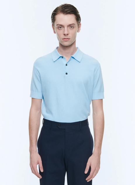 Pamuk ve Kaşmir Mavi Polo Yaka T-Shirt